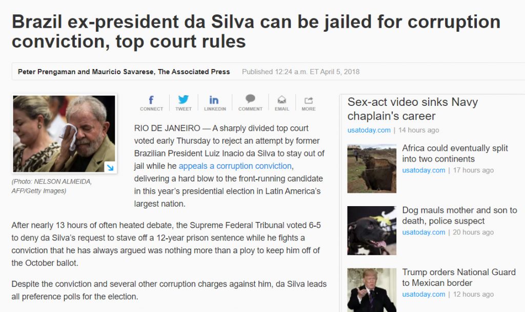 Imprensa dos Estados Unidos repercute decisão sobre habeas corpus de Lula