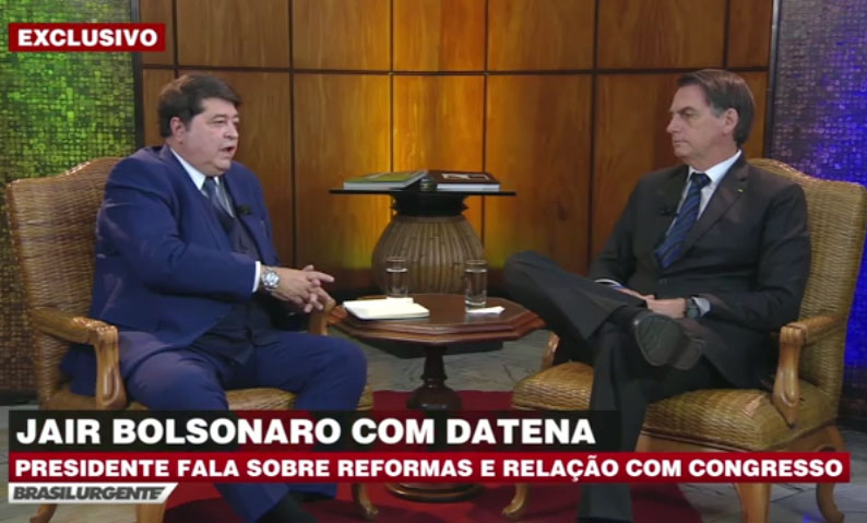 Em entrevista a Datena, Bolsonaro diz que Maia enfrenta problemas pessoais