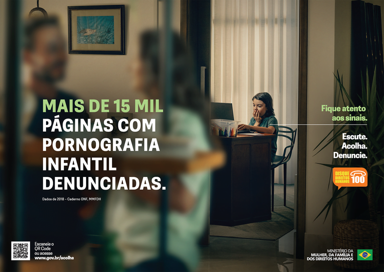 Campanha nacional alerta sobre riscos para crianças e adolescentes na internet, como pornografia infantil e pedofilia
